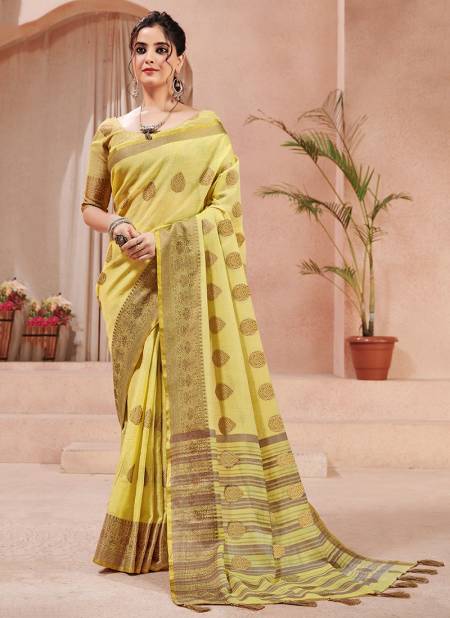 Lemon Colour Latest Fancy Ethnic Wear Linen With Resham Work Designer Saree Collection CB-01
